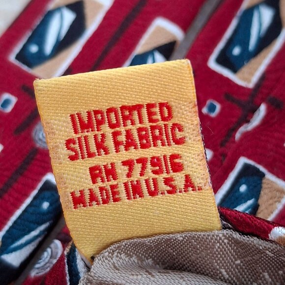 Duck Head Red Silk Necktie With Geometric Pattern & Unique Duck Logo Design - Picture 4 of 6